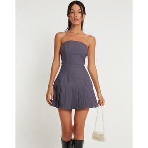 Motel Rocks Payoda Bandeau Mini Dress in Dark Grey Size XS Pleated Strapless
